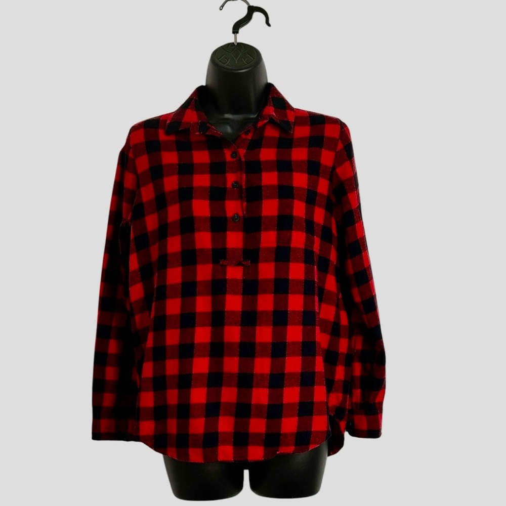 Madewell Red and Black Buffalo Plaid Flannel Popover Shirt Sz XS